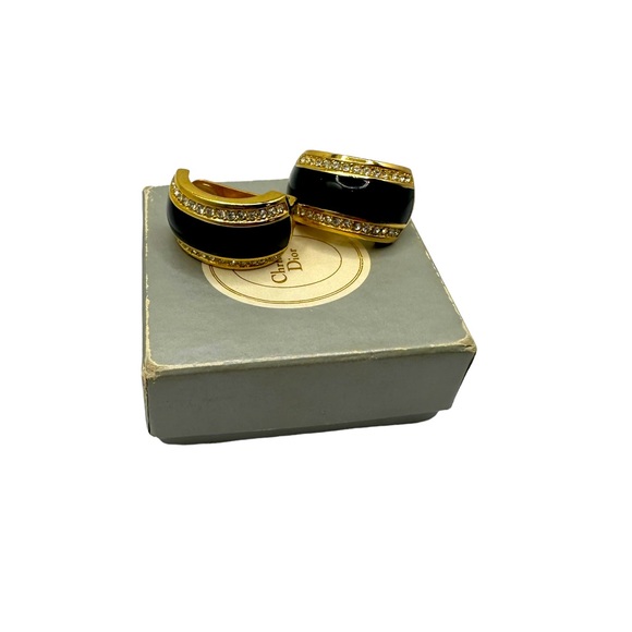 Vintage Christian Dior black enamel & rhinestone earrings